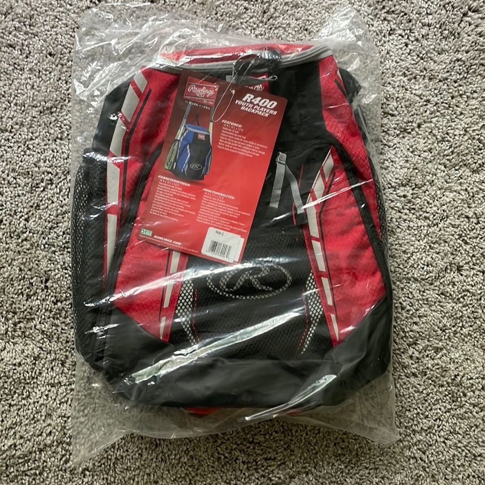 Rawlings baseball bag; youth backpack r400